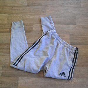 Adidas Women Essential Three Stripe Cotton Gray Jogger Sweatpants Size Small
